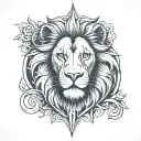 asymmetrical lion and cross with shadows tattoo design idea