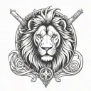 asymmetrical lion and cross with shadows tattoo design idea