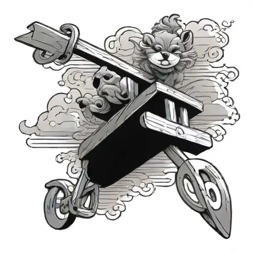children's seesaw with dark clouds swirling tattoo design idea