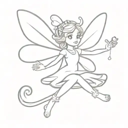 cartoon fairy sitting cross legged tattoo design idea