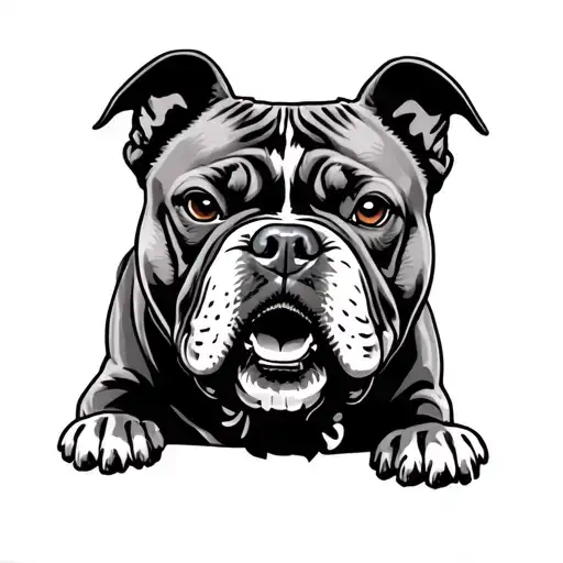 angry looking pit bull in American traditional style tattoo tattoo design idea