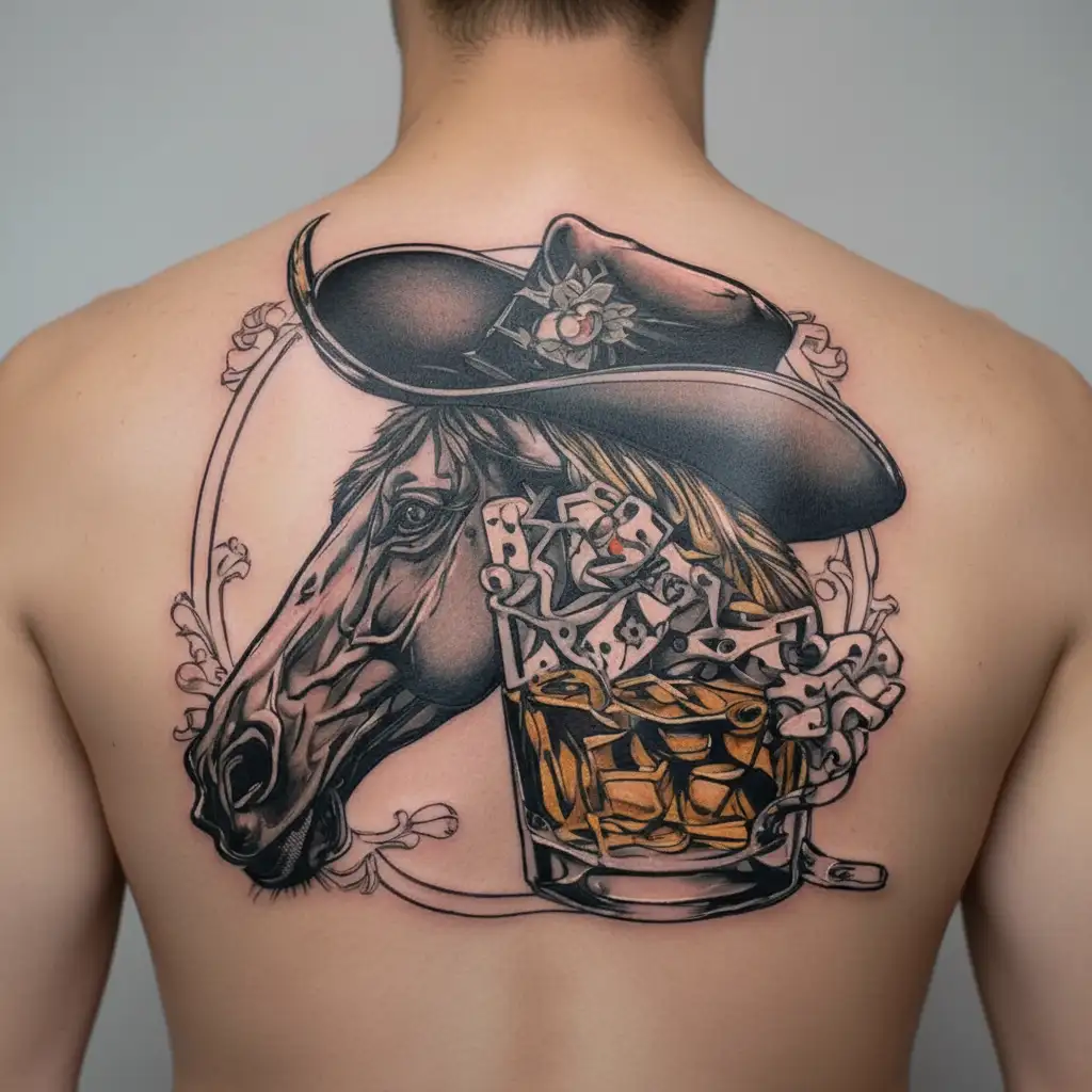 Blackjack and whisky glass window depicting tattoo design idea