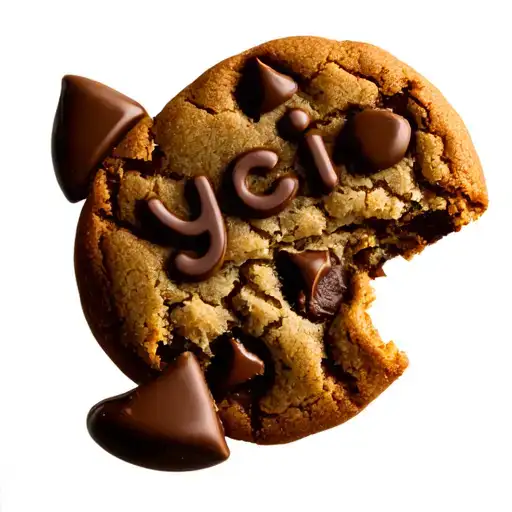 traditional chocolate chip cookie with "ycic" spelled in cookie chips in the cookie. the cookie has a bite taken out of  tattoo design idea