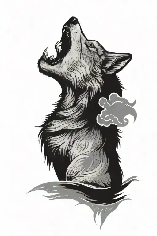wolf howling at the moon tattoo design idea