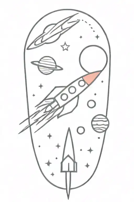 rocket ship and planets tattoo design idea
