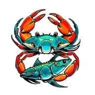 crab and fish tattoo design idea