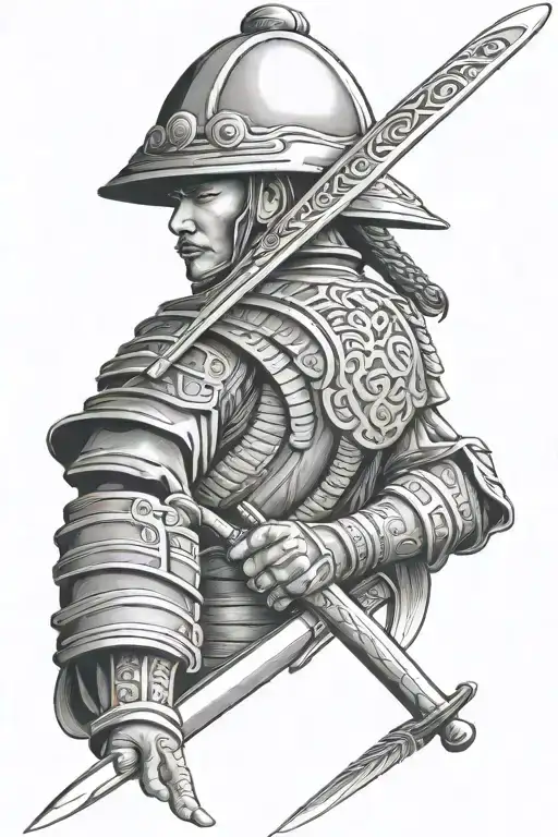 Korean army guard samurai sword Vietnamese hat tribal tattoo design idea