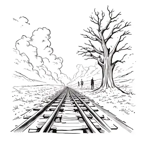 road to hell there is a railway track tattoo design idea