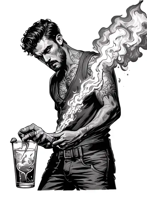 man throwing Molotov cocktail tattoo design idea
