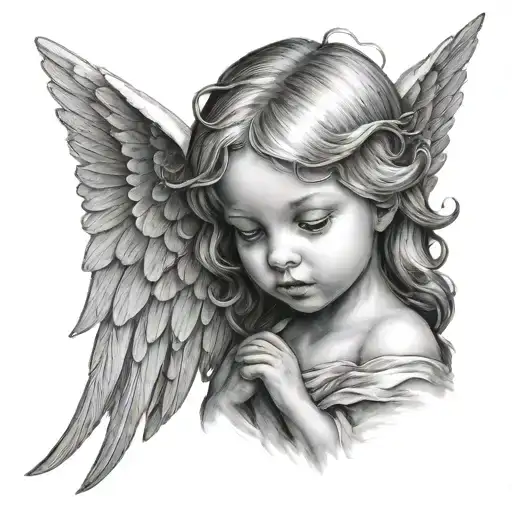 small angel whispering in ear tattoo design idea