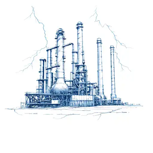 oil refinery with lightning  tattoo design idea
