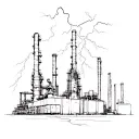 oil refinery with lightning  tattoo design idea
