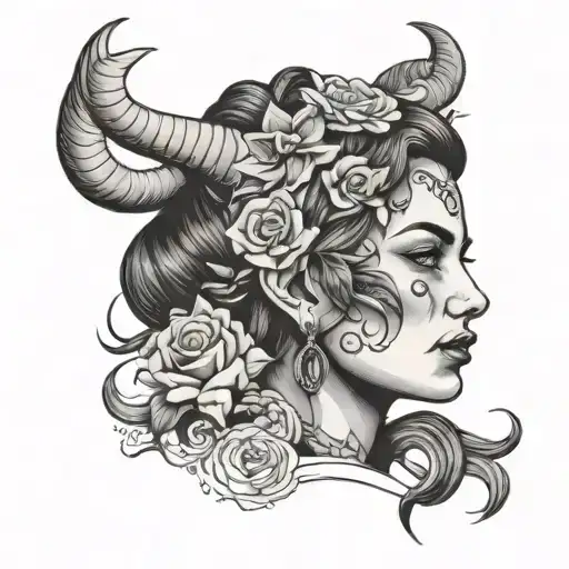 woman's face with horn tattoo design idea