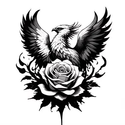 Phoenix, combined with a rose rising from the ashes tattoo design idea