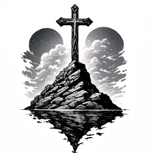 Psalm 18:2 (KJV)"The Lord is my rock, and my fortress, and my deliverer. with clouds and crosses tattoo design idea