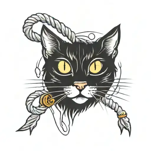 cat with three eyes with rope on the neck tattoo design idea
