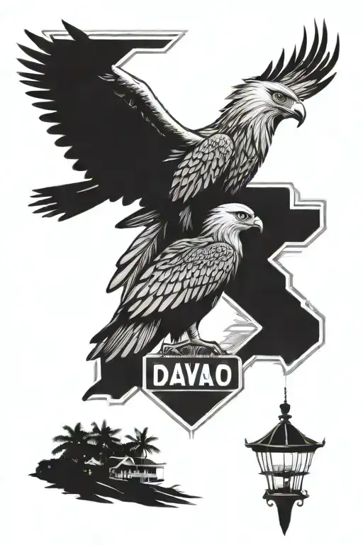 davao city with philippine eagle, street signs and building design tattoo design idea
