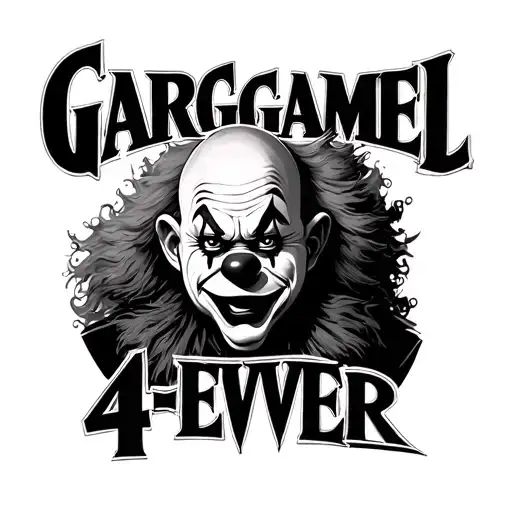 A CLOWN LOGO WITH TEXT: GARGAMEL 4 EVER tattoo design idea