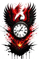 clock with phoenix rising from ashes tattoo design idea