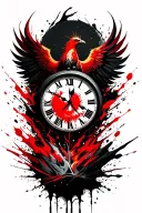 clock with phoenix rising from ashes tattoo design idea