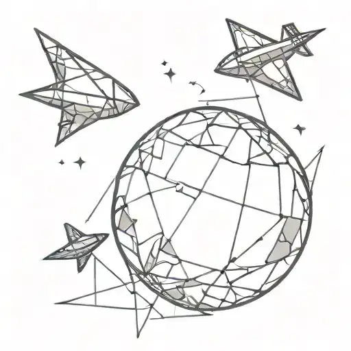 broken disco ball with two small paper airplanes flying out of the shattered pieces tattoo design idea