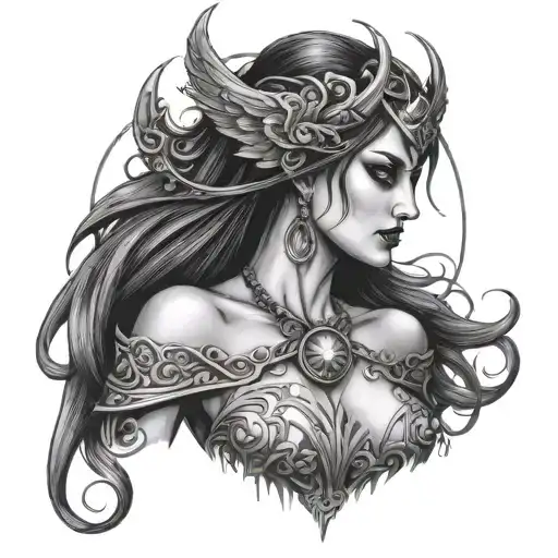 morrigan Irish goddess sexy fit tattoo design idea