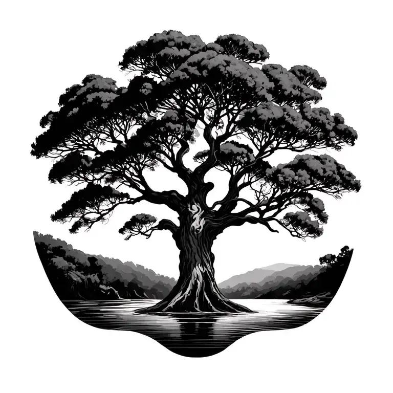 australin river red gum tree with humanistic features tattoo design idea