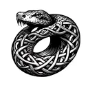 Snake biting its own tail using celtic knots weaving, forming a ring, simple tattoo design idea