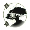 willow tree with diamonds scattered in the branches with stars above tattoo design idea