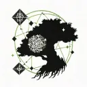 willow tree with diamonds scattered in the branches with stars above tattoo design idea