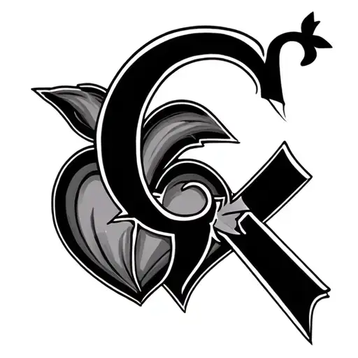Cross with G letter and broken heart with infinity tattoo design idea