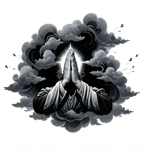 prayer with clouds surrounding tattoo design idea