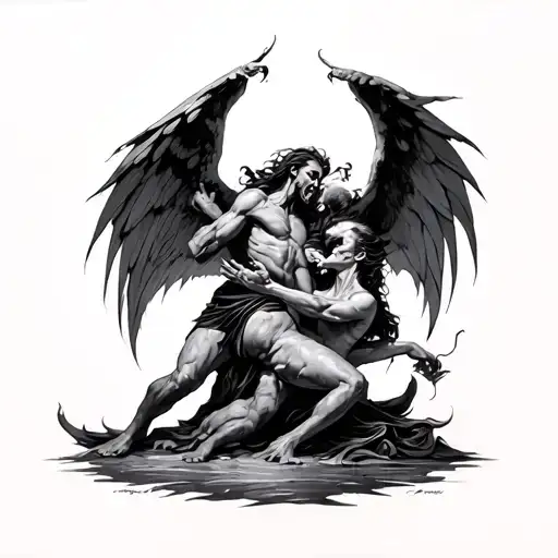 Demons And Angels Fighting tattoo design idea