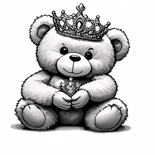 teddy bear holding princess tiara in its hand coming tattoo design idea