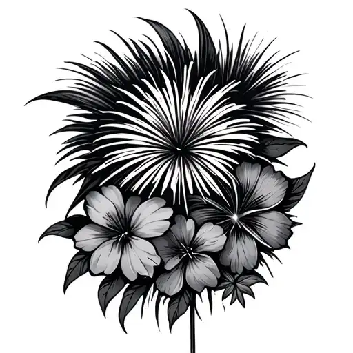fireworks and flowers tattoo design idea