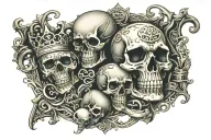skull, crown, brass knuckles, infinity symbol surrounded tattoo design idea