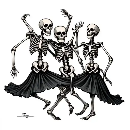 dancing skeletons dance macabre tattoo design idea