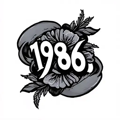 1986 in english font surrounded tattoo design idea
