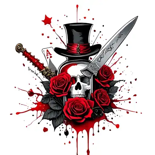 Alice in wonderland sleeve tattoo, gothic, dark, blood, knife, hatter, poison bottle, Roses, skull, cards  tattoo design idea