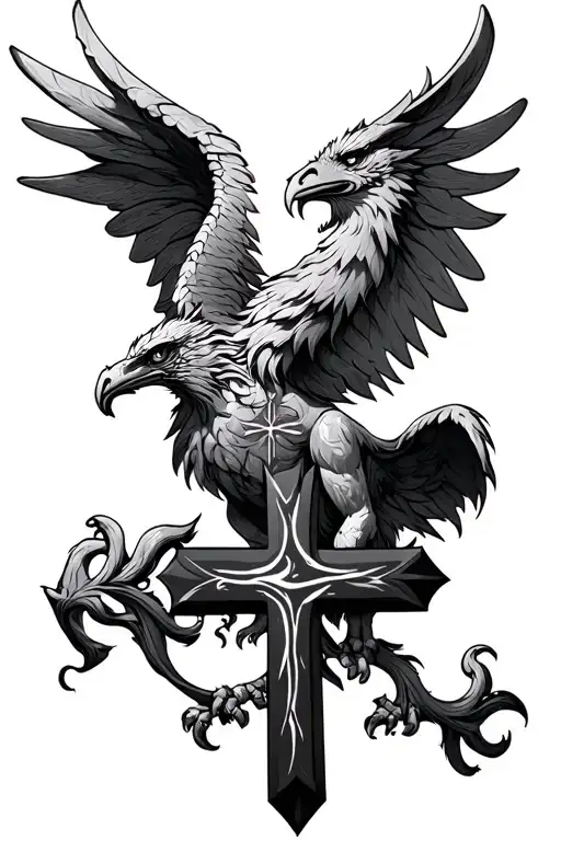 Griffin with cross in chest  tattoo design idea