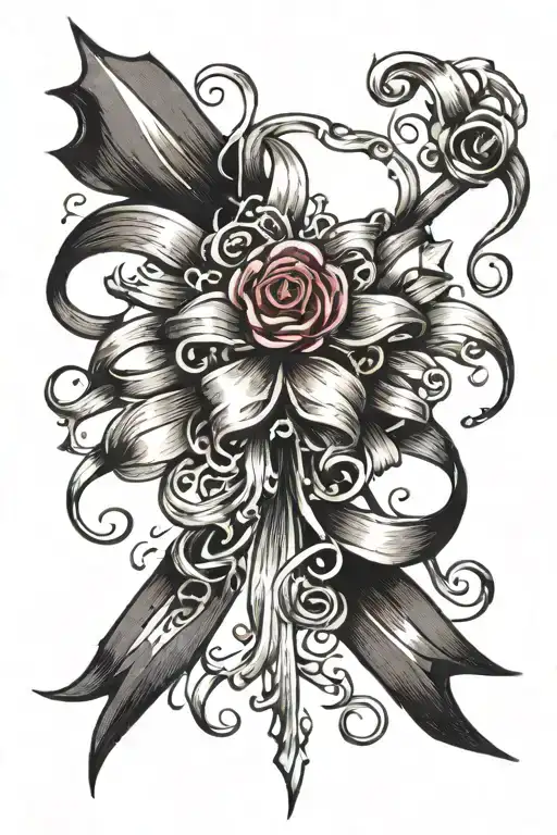 piercing with ribbon emo tattoo design idea