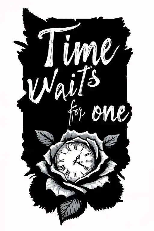 "Time waits for no one" money rose with clock face tattoo tattoo design idea