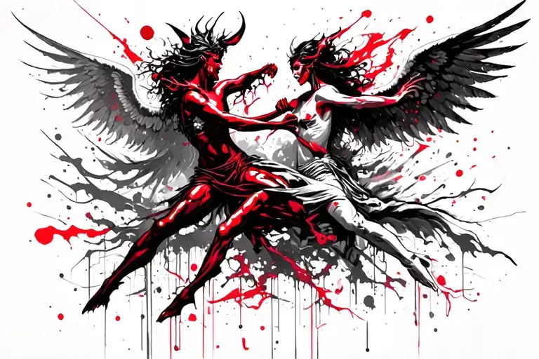 demon and angel fighting cybersigilism goth  tattoo design idea
