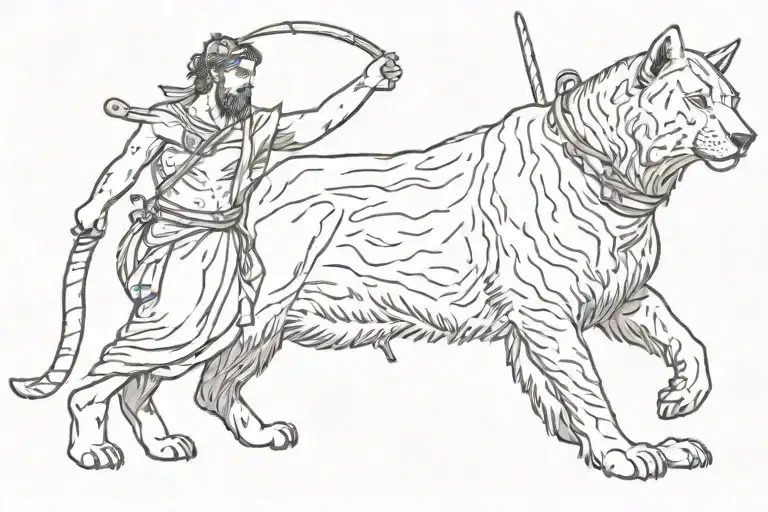 A simple line drawing of a shepherd with a crook, standing next to a panther tattoo design idea
