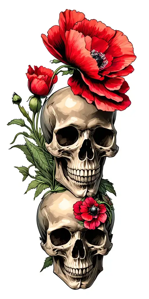 opium poppies and skulls surrounded tattoo design idea
