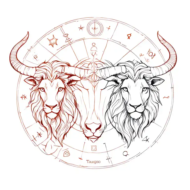 fine line Taurus, Leo, and Virgo zodiac separated in a straight line tattoo design idea
