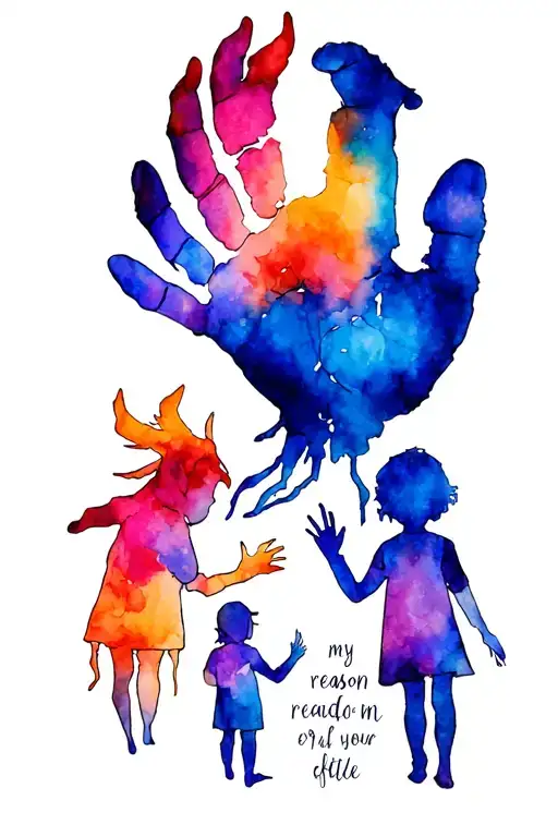 Phoenix with two children’s handprints with the words my reason  tattoo design idea