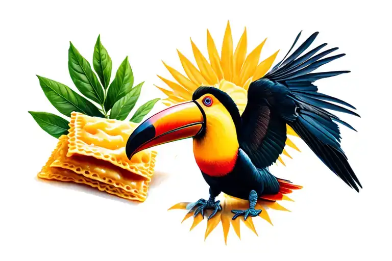 2pieces of ravioli and a toucan tattoo tattoo design idea