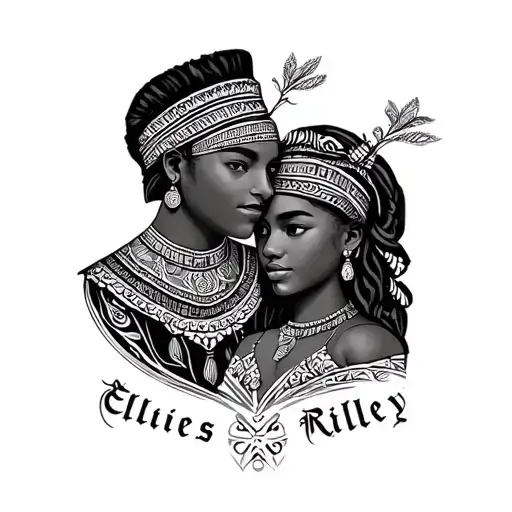 Ivory Coast tradition design engrave with Ellie and Riley's name on  tattoo design idea