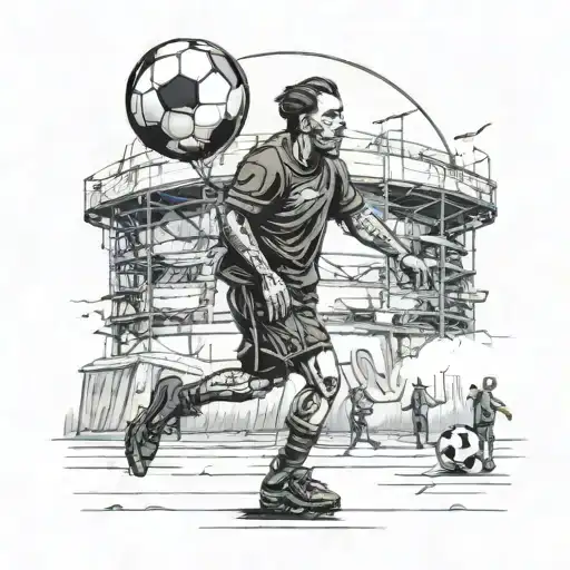 One people in front at Stadium soccer post apocalypse with balloon in hands tattoo design idea